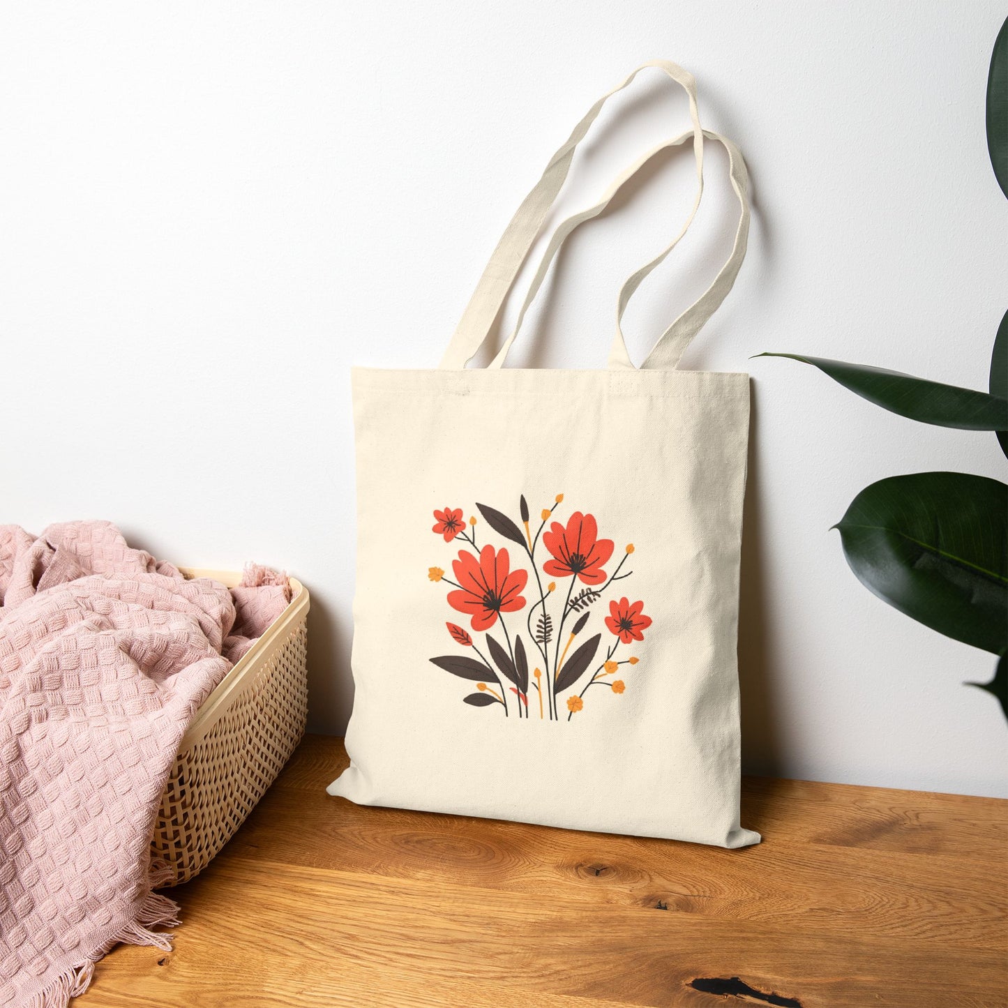 Floral & Fruit Print Cotton Canvas Tote Bag | Eco-Friendly Shopper, Beach Bag, Gift for Her, Shopping, Reusable Tote
